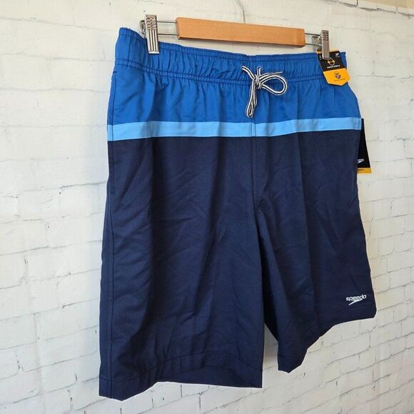 Speedo Mens Swim Trunks Size L Blue Comfort Stretch Brief Liner 20" Outseam - Picture 2 of 7